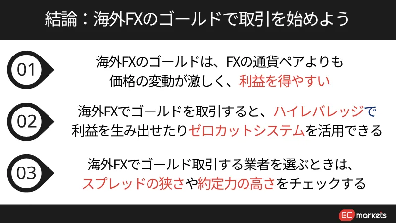 海外FXのゴールド取引におすすめな業者ランキングの記事の結論