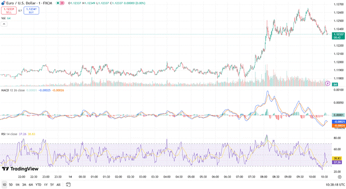 EUR/USD daily chart showing price movement from January to May 2025.