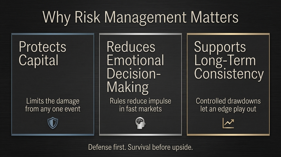 Infographic highlighting three main benefits of forex risk management.