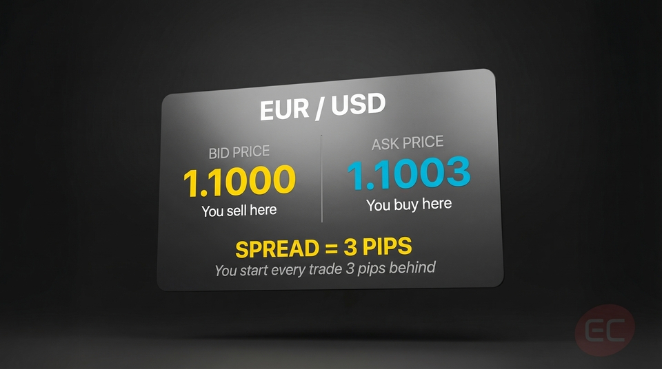 Graphic illustrating the bid ask price spread.