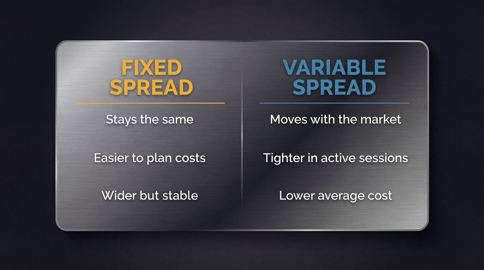 Graphic highlighting the key differences between fixed and variable forex spread.