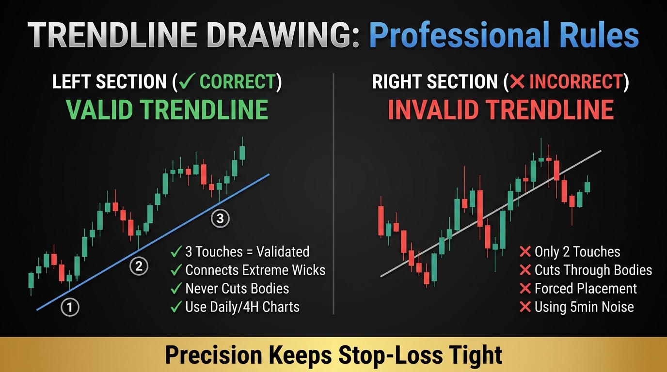 The difference between drawing a valid trendline vs drawing an invalid trendline.