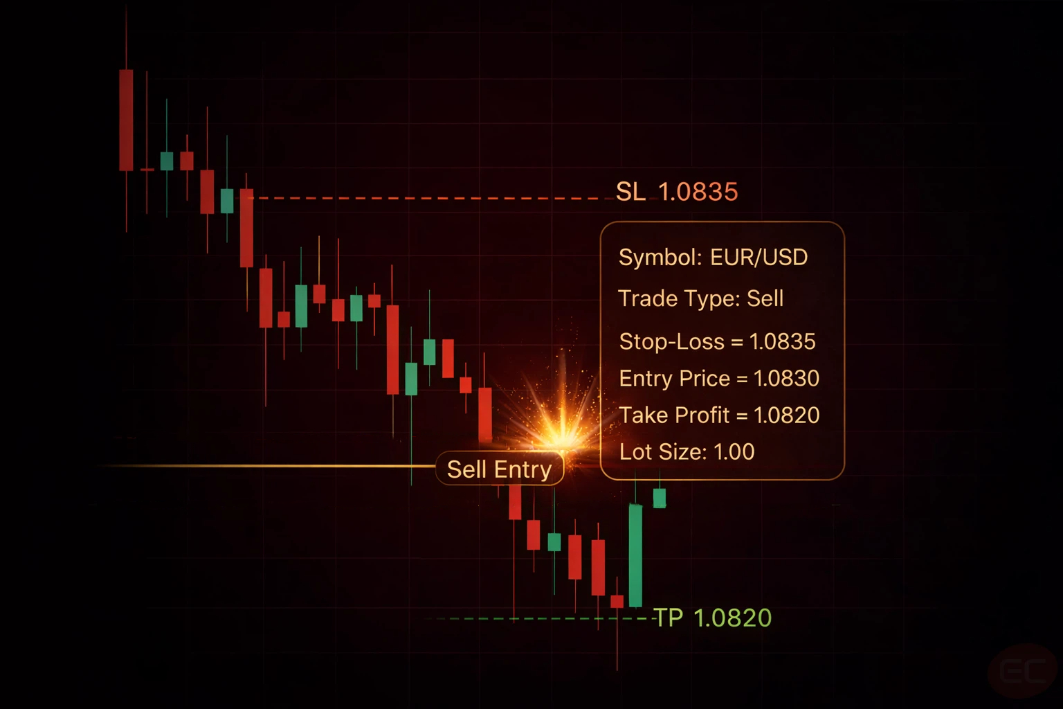 Simple diagram that visualises forex risk management using a stop-loss and a take-profit.