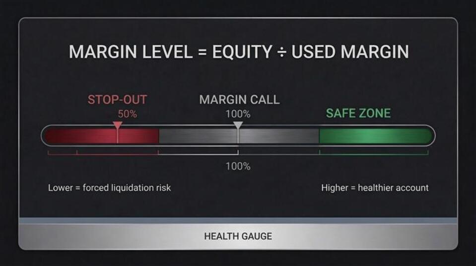 Visualisation of margin level when trading on margin.