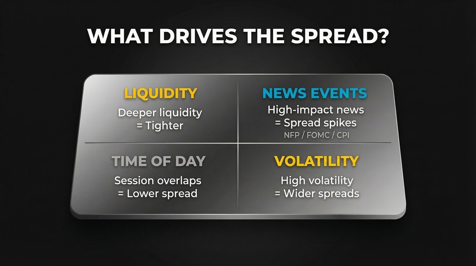 Graphic of factors that drive the spread in forex.