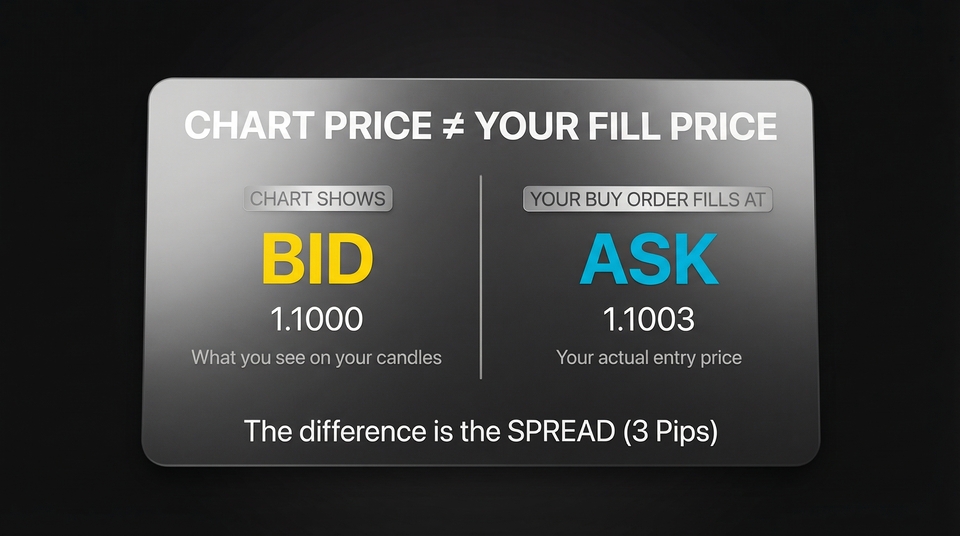 Graphic showing how spread in forex works when placing a buy order