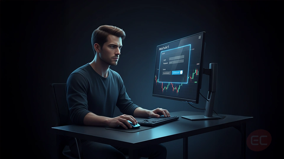 Step-by-step guide on how to switch from demo to live account on MT5, illustrating the transition
from a forex demo account to live trading with real money.