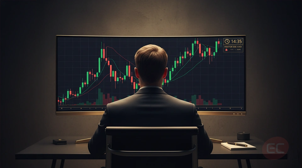 Day trader analyzing intraday price charts on a single monitor during market hours, illustrating a common
trading style.