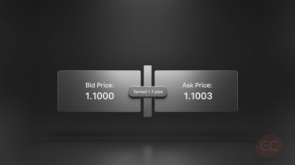 Basic forex chart showing bid ask price spread between buyer and seller.