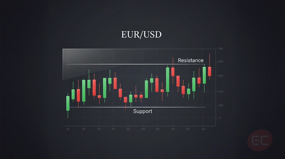 A candlestick forex chart showing EUR/USD price movements with clear bullish and bearish
patterns, ideal for beginners learning how to read forex charts.