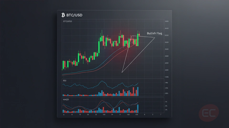 What is technical analysis chart showing BTC price movements with RSI, MACD, and moving
averages.