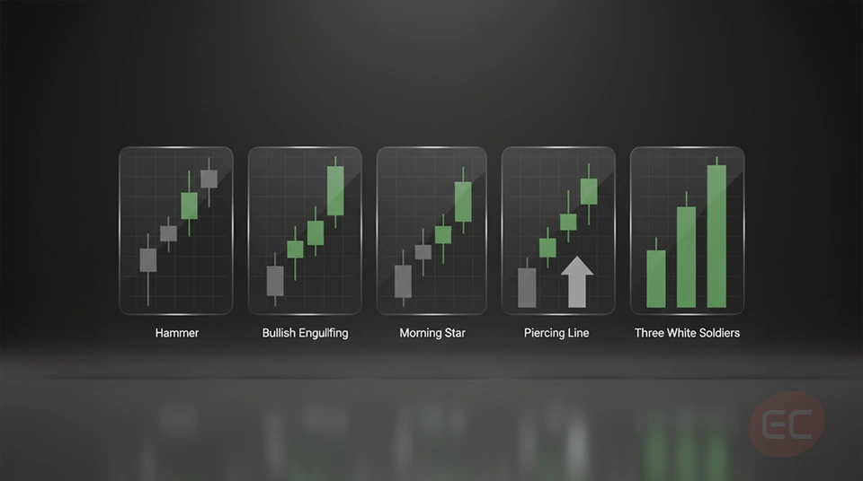 Bullish candlestick patterns with names and chart examples