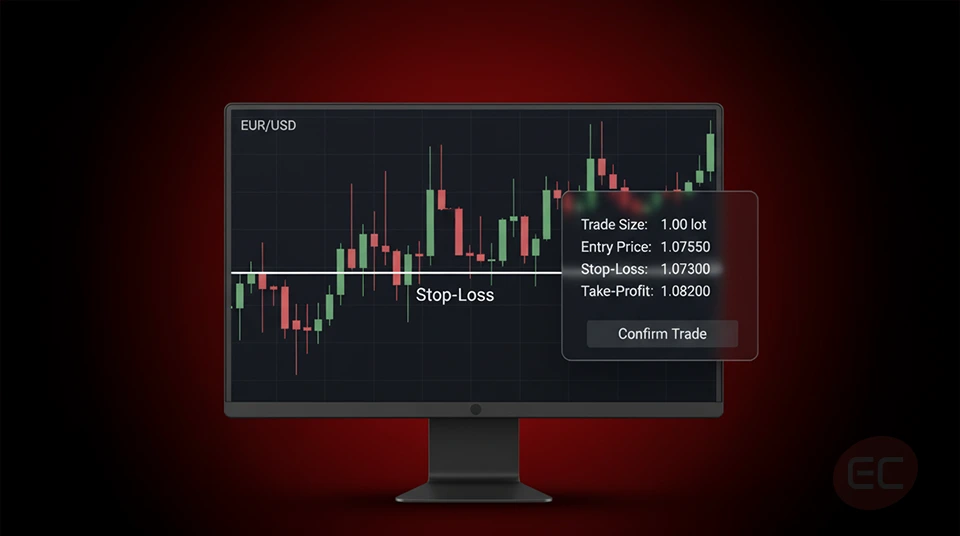 Forex trader managing trading risks using stop-loss on currency chart