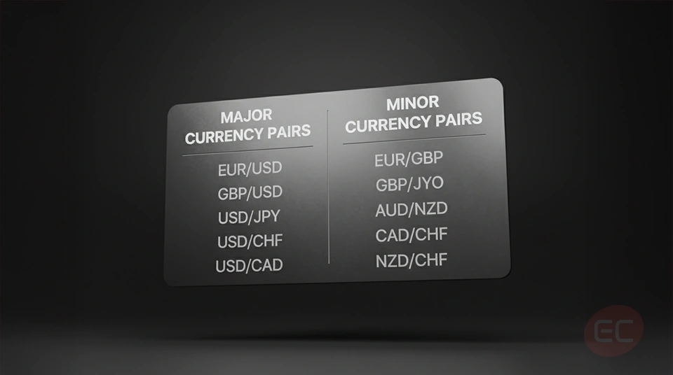 Comparison of major and minor forex currency pairs infographic