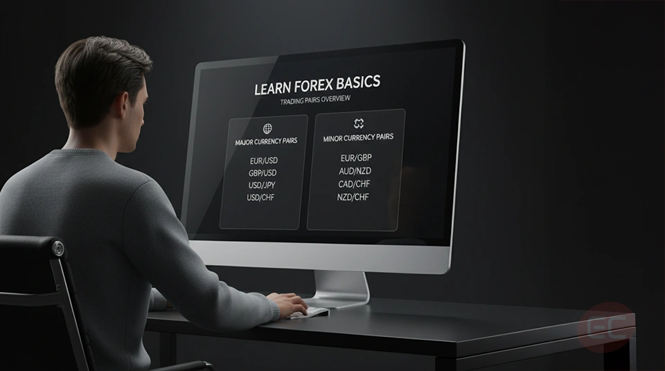 Beginner learning about forex currency pairs and forex quotes on laptop