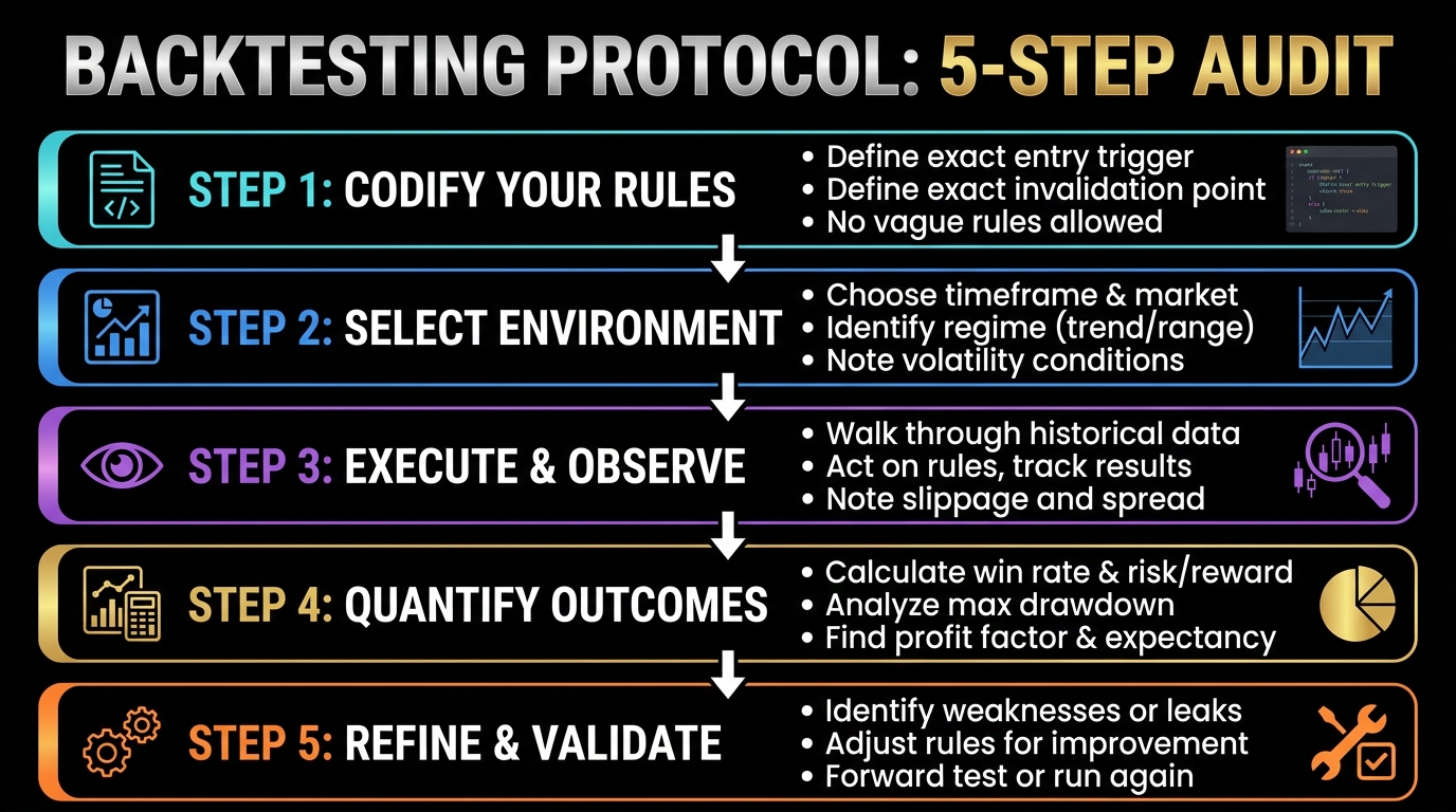 A five-step process to backtesting trading strategies.