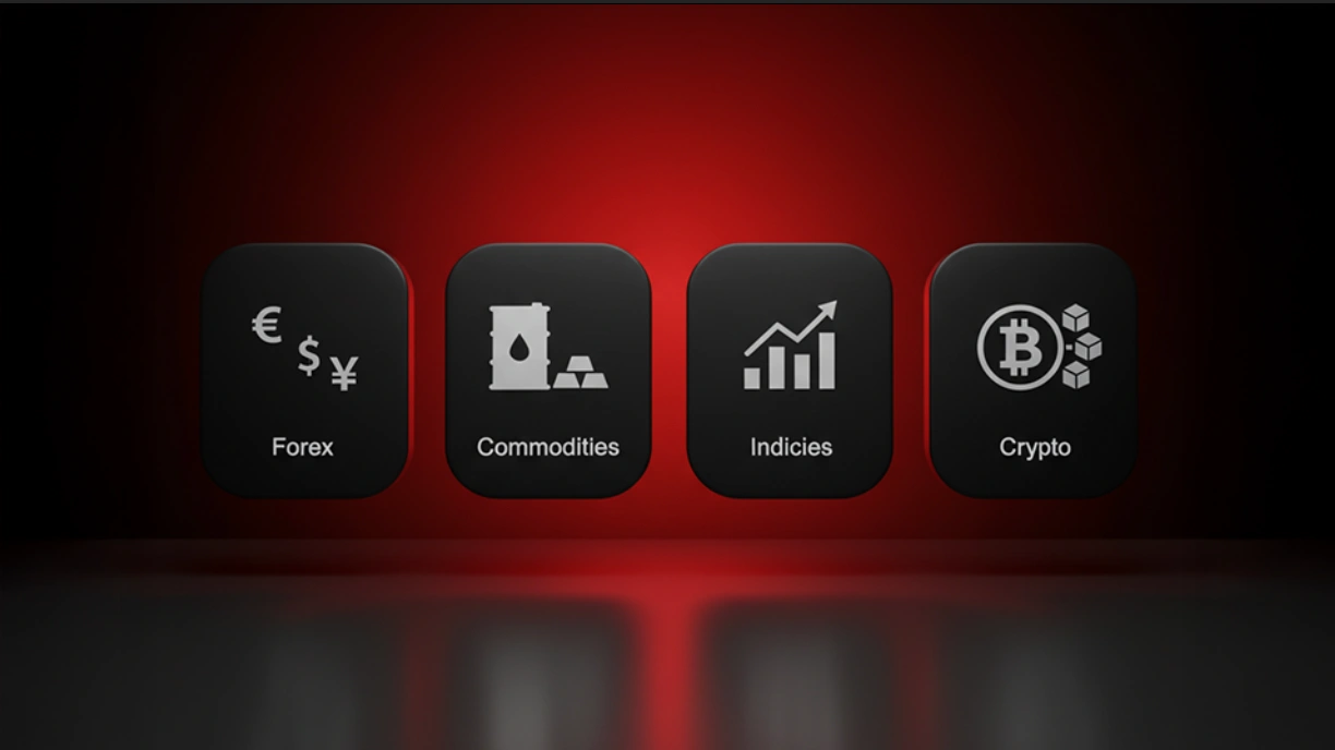 Overview of the main Types of Markets including CFD Forex, Precious Metals Trading, Trade Indices, and Crypto CFD