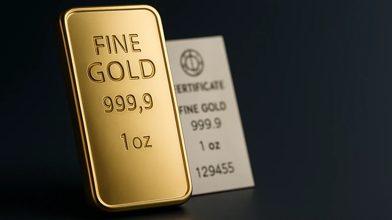 Lingote de oro 999.9 con certificado y plataforma XAU/USD; guía para comprar e invertir en oro físico y digital.