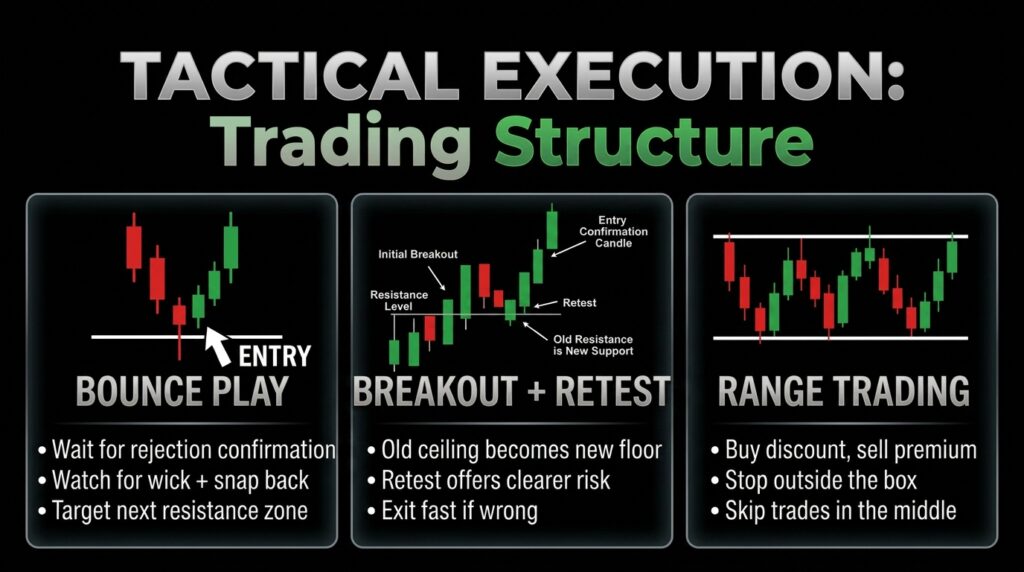 Tips for support and resistance trading. Three ways to trade at key levels are to trade bounces, breakouts and ranges.
