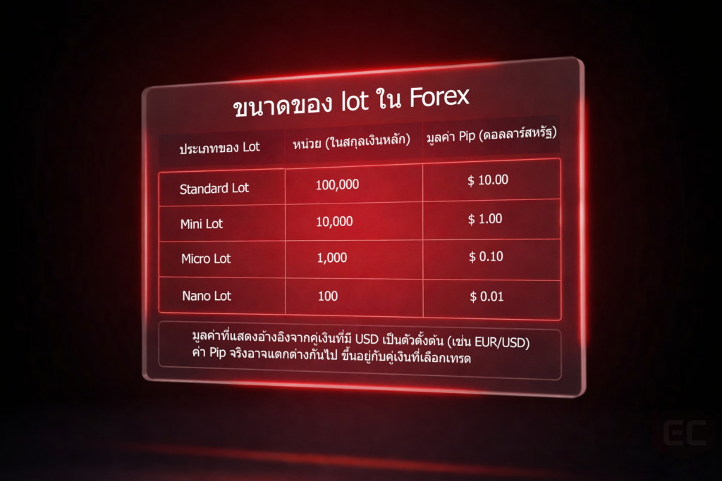 ขนาดของ lot ในแต่ละประเภท