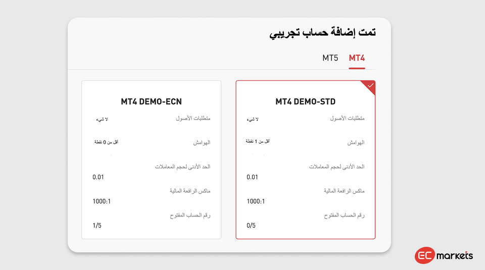 اختر نوع الحساب المناسب
