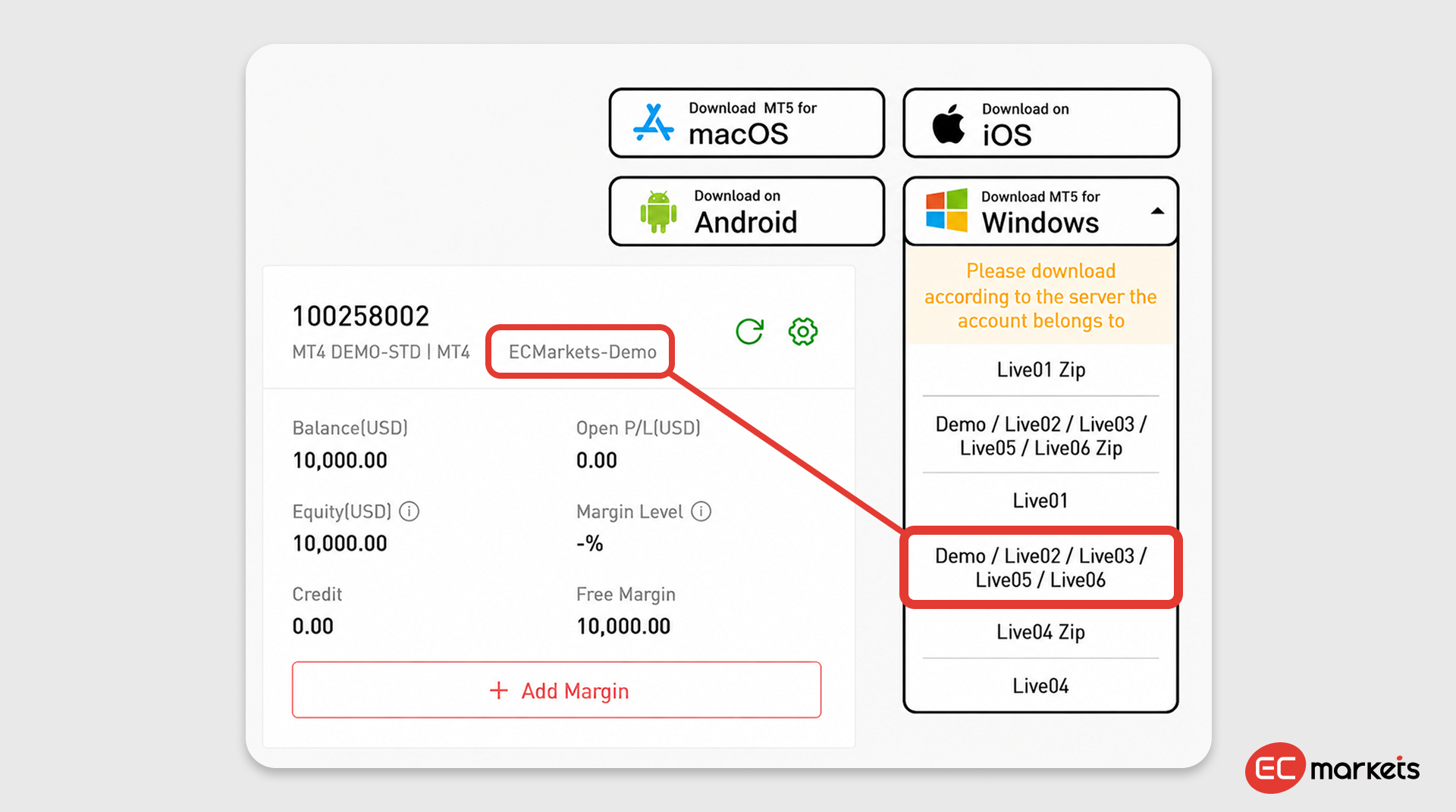 Demonstration of choosing the right trading software based on account server