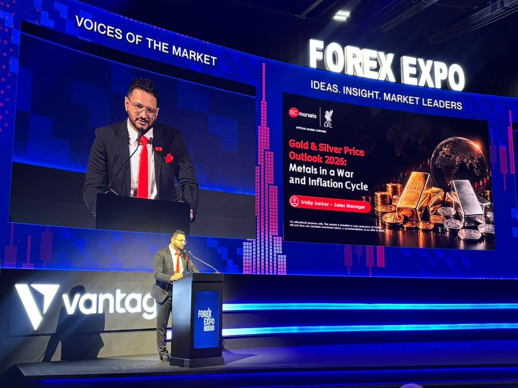 Sridip Sarkar presents his gold and silver outlook at Forex Expo Dubai 2026