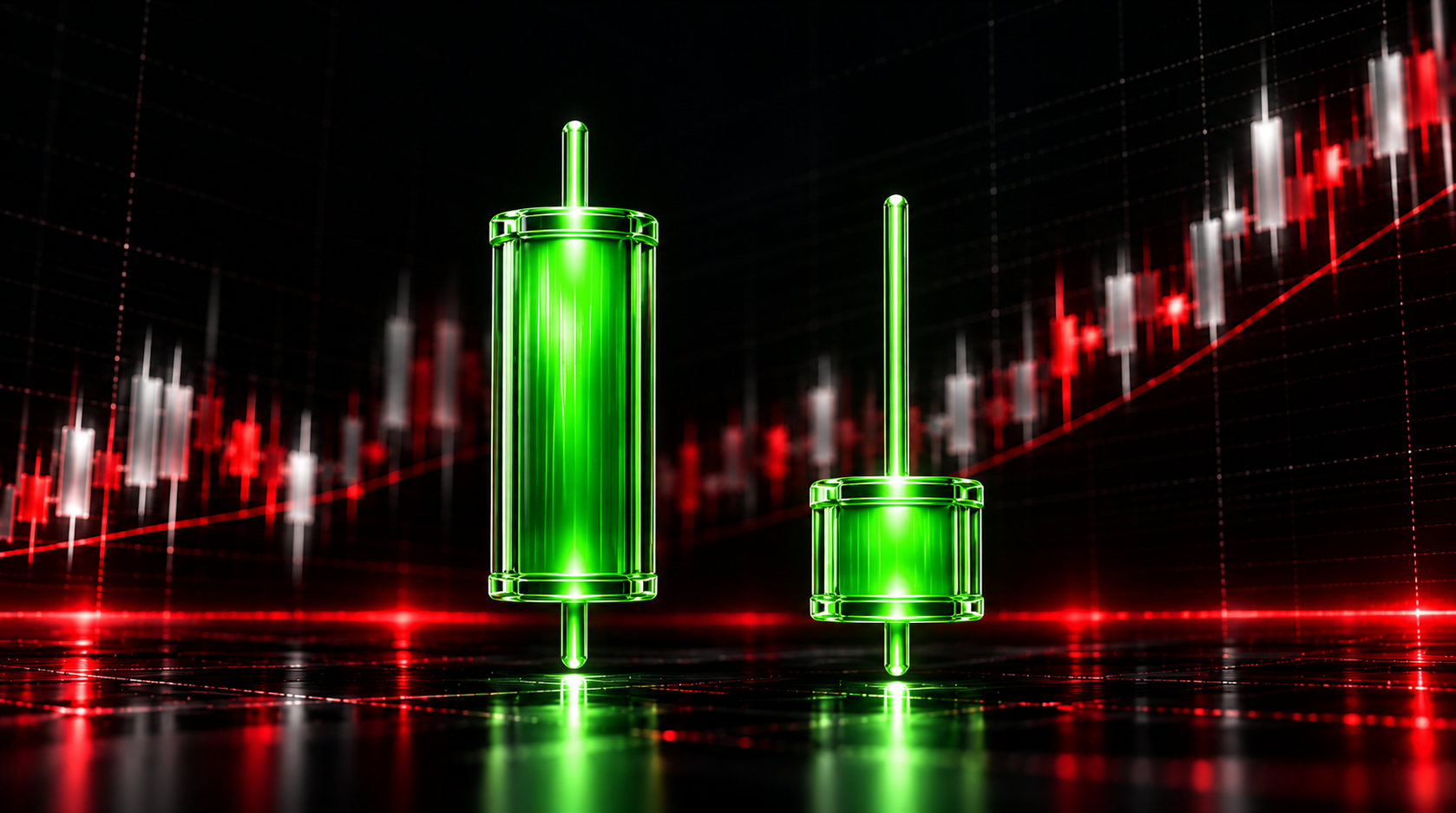 Candlestick Charts: Two bullish candlesticks showing different body sizes and wick lengths.