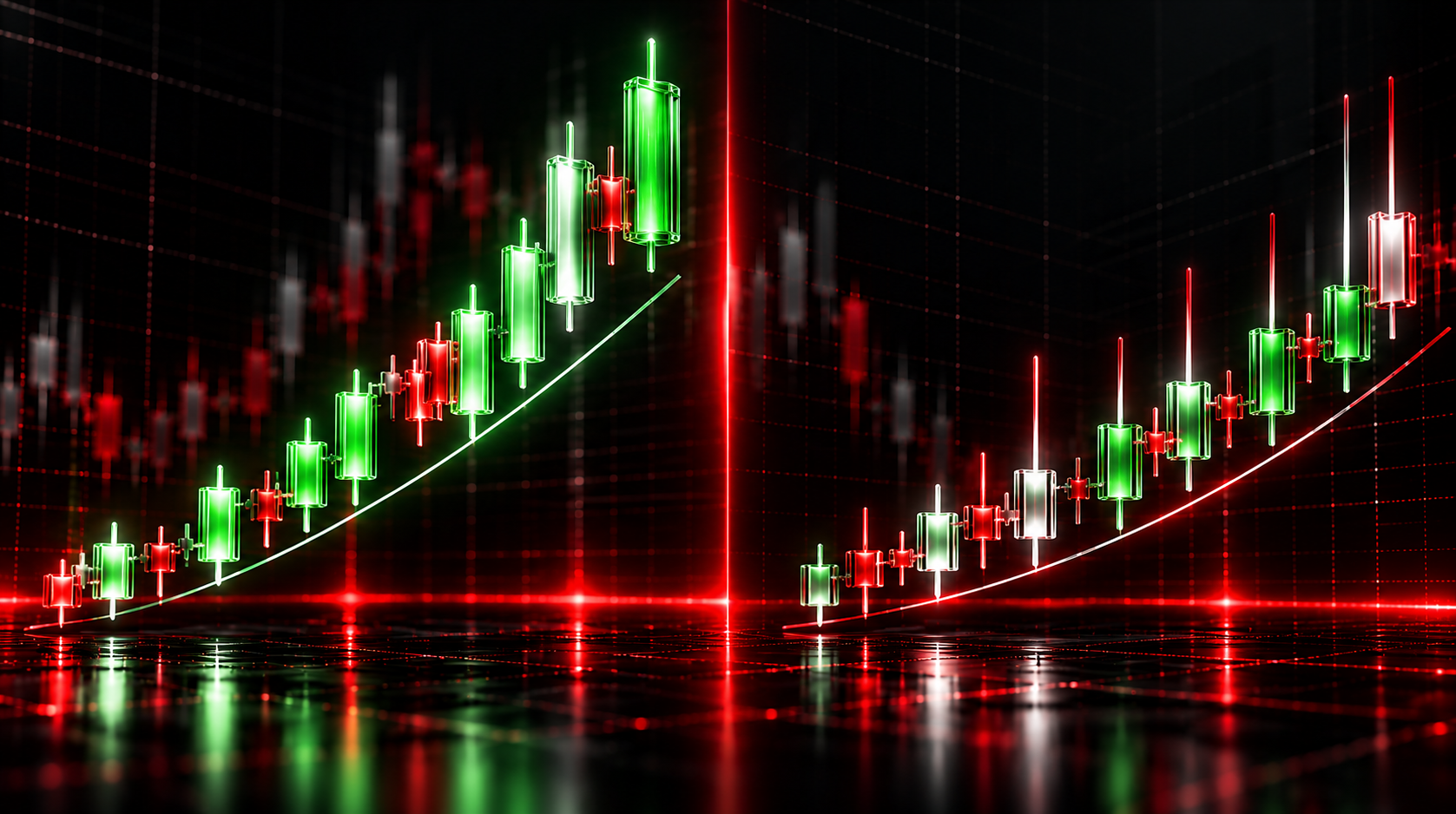 Side-by-side candlestick charts comparing stronger and weaker bullish price momentum.