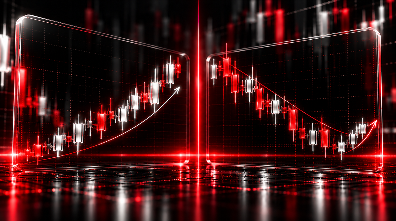 Two candlestick charts showing a short-term bullish move alongside a broader bearish trend.