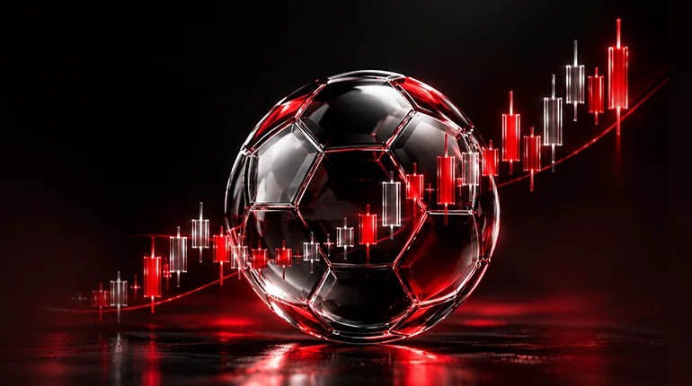 Football tactics and trading charts combined in an EC Markets visual exploring patience, timing and decision-making.