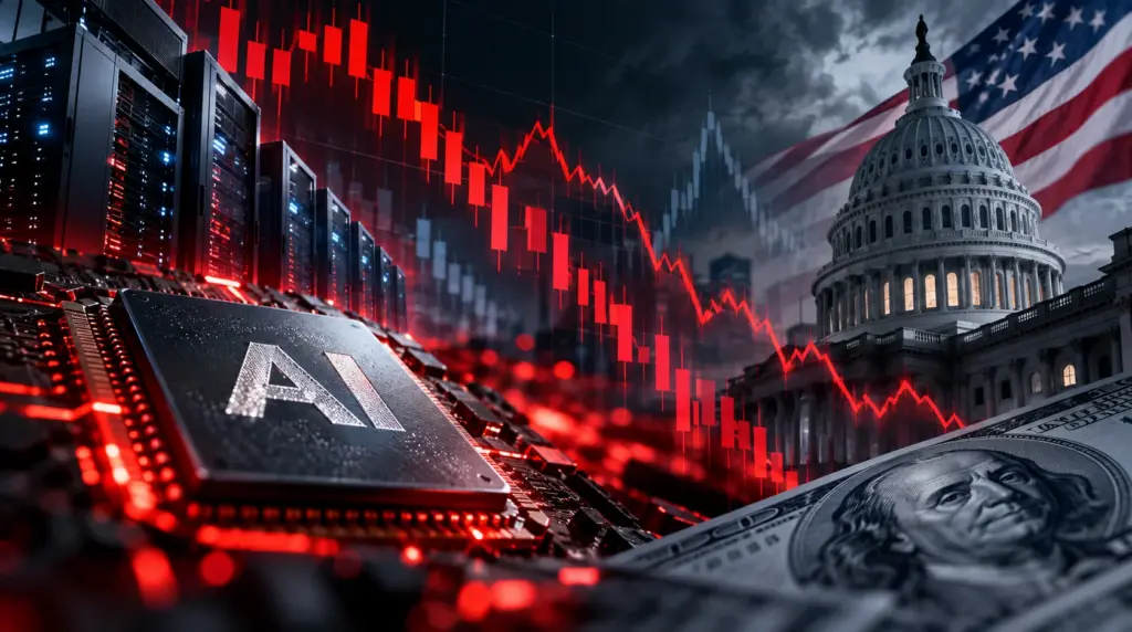Weekly Market Recap illustrating falling US technology stocks, AI financing concerns and rising inflation during 12-16 October 2026.